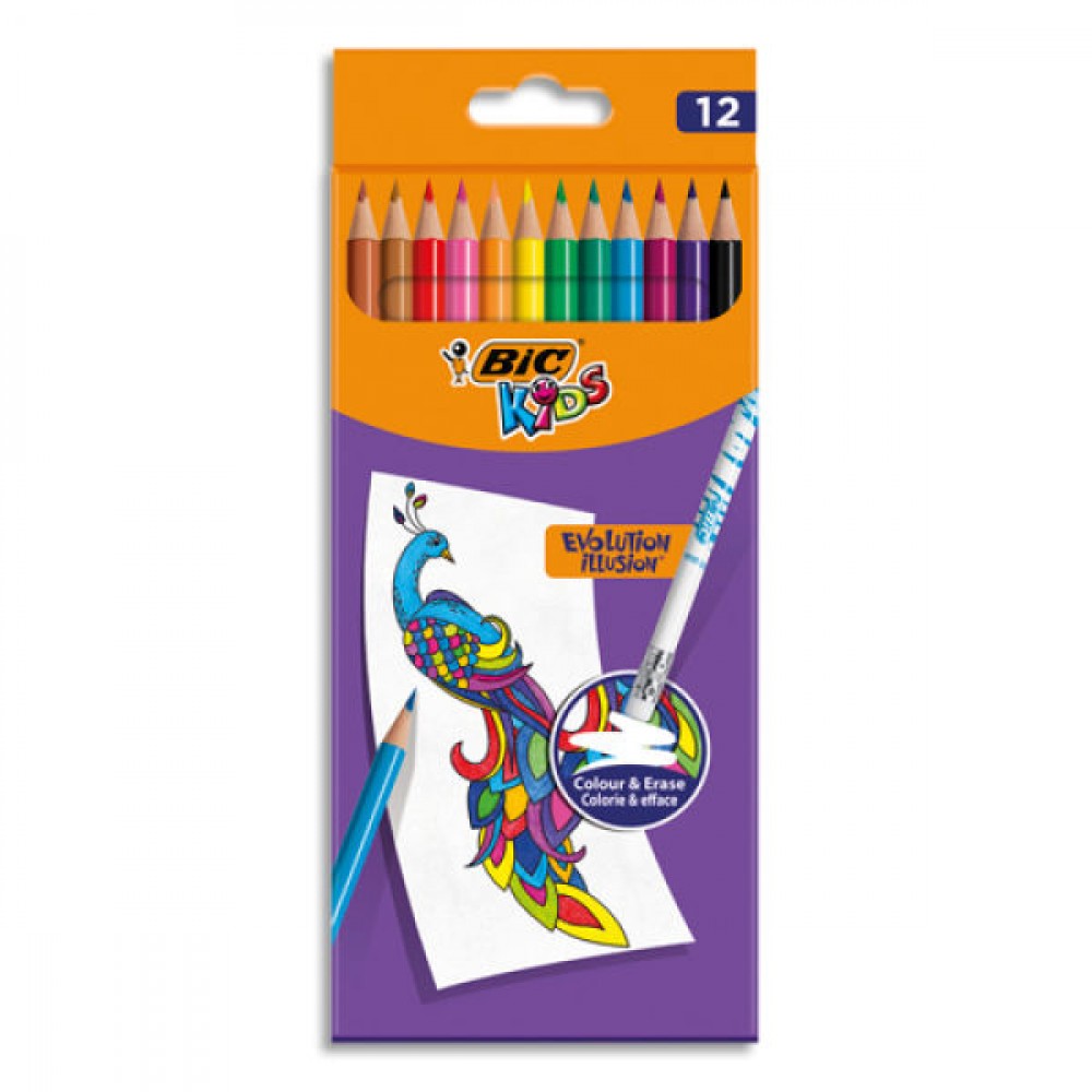 CRAYON DE COULEUR BIC 12 COUL AVEC GOMME